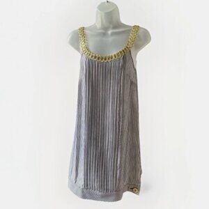 Julie Haus Silk Shift Dress Blue White Gold Chain Women’s Size XS Nautical